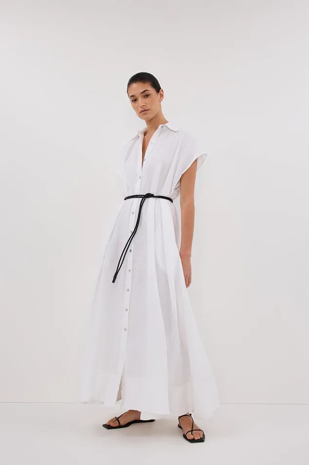 LANA WHITE LINEN MIDI SHIRT DRESS Women DISSH White Dresses