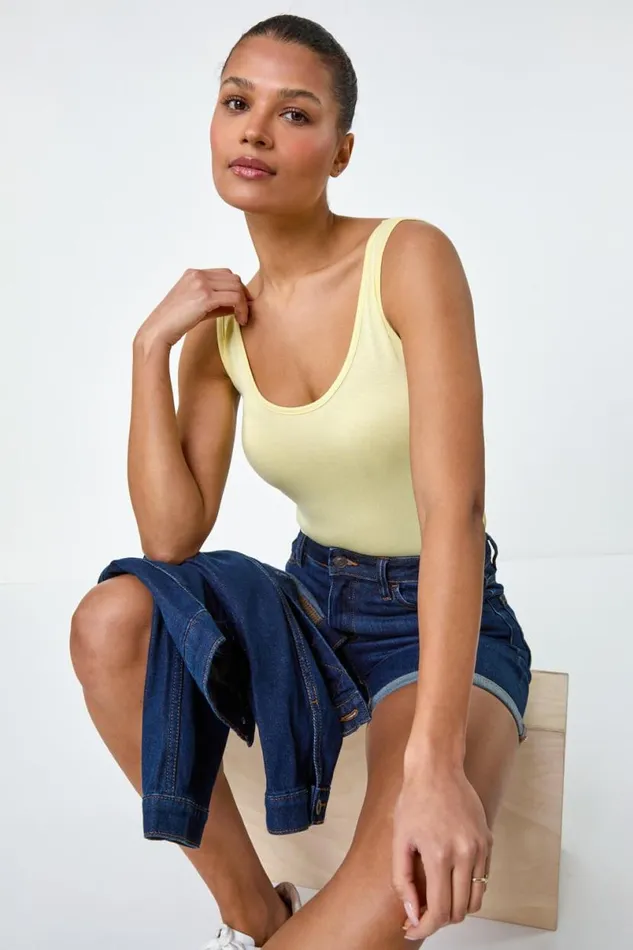 Lemon Plain Stretch Jersey Vest Top Women Roman Tops