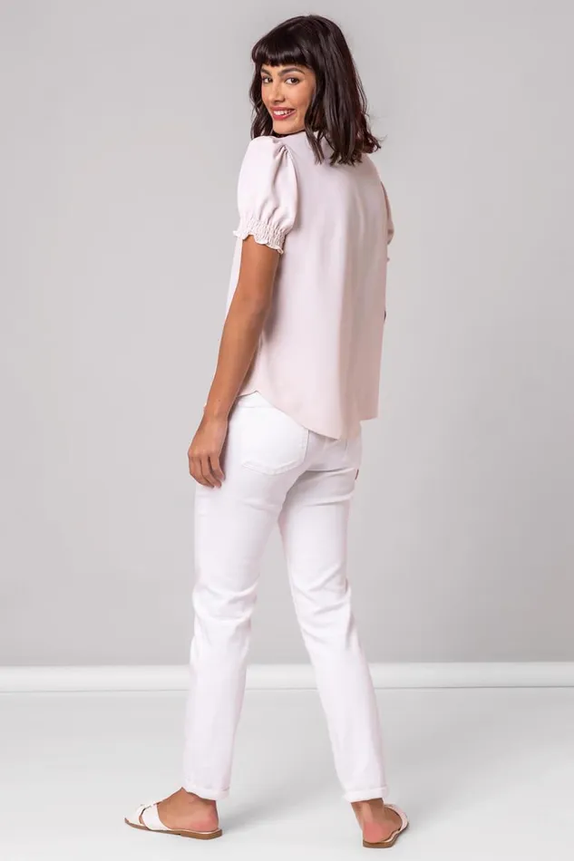Light Pink Frill Detail VNeck Top Women Roman Tops