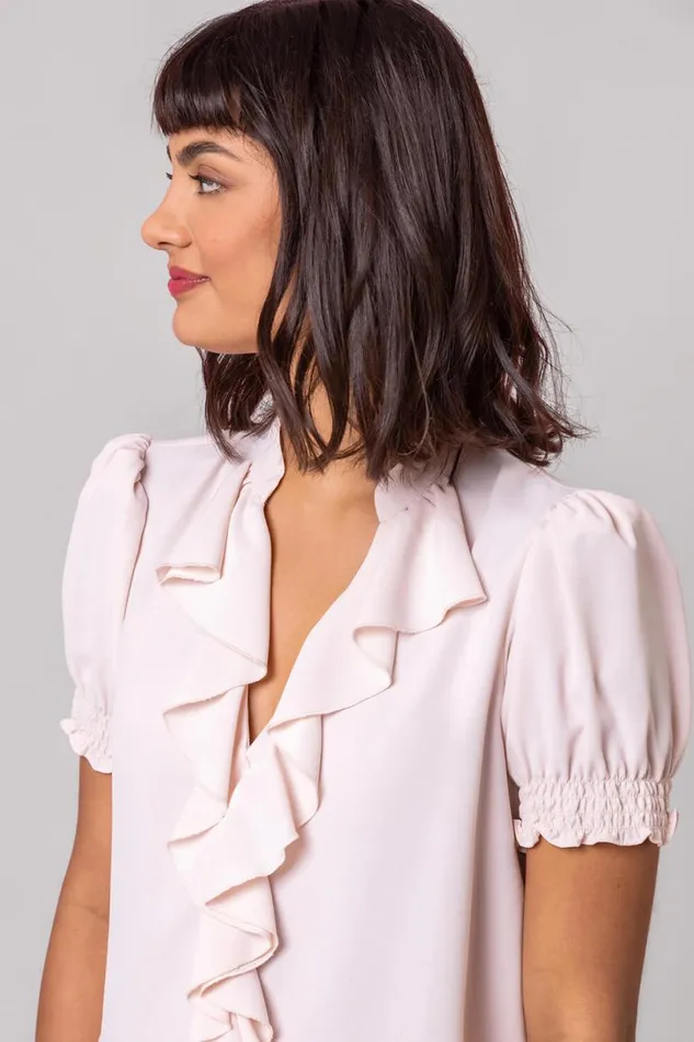 Light Pink Frill Detail VNeck Top Women Roman Tops