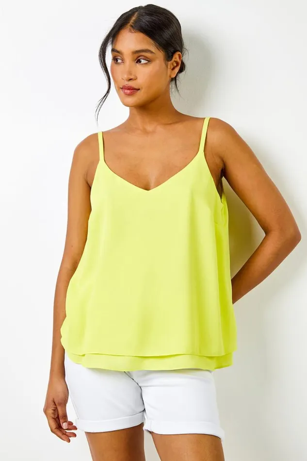Lime Layered Chiffon Cami Vest Top Women Roman Tops