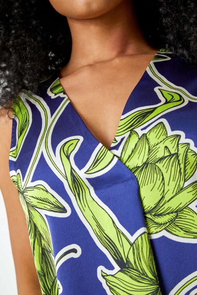 Lime Petite Satin Floral Print Top Women Roman Tops