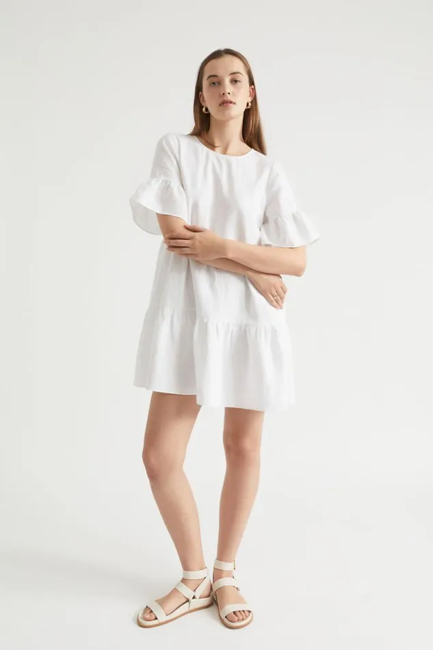 Linen Woman Seed Heritage Core Linen Mini Dress Whisper White