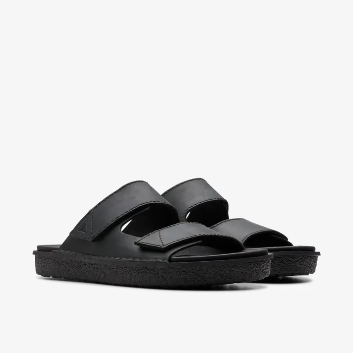 Litton Strap Black Leather Men Clarks Sandals and Flip Flops