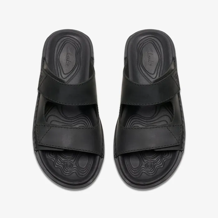 Litton Strap Black Leather Men Clarks Sandals and Flip Flops