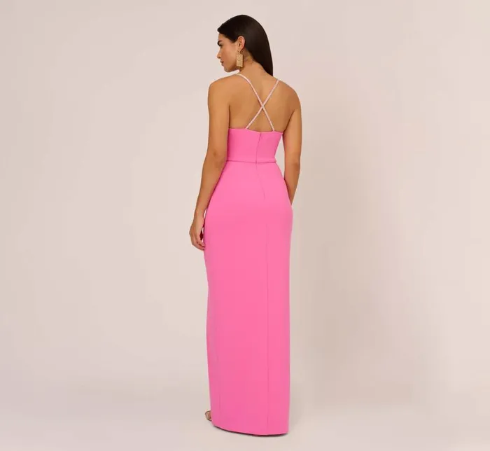 Long Dresses Womens Adrianna Papell Cowl Neck Column Gown With Draped Details In Pink Parfait