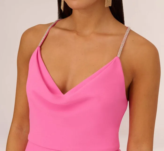Long Dresses Womens Adrianna Papell Cowl Neck Column Gown With Draped Details In Pink Parfait
