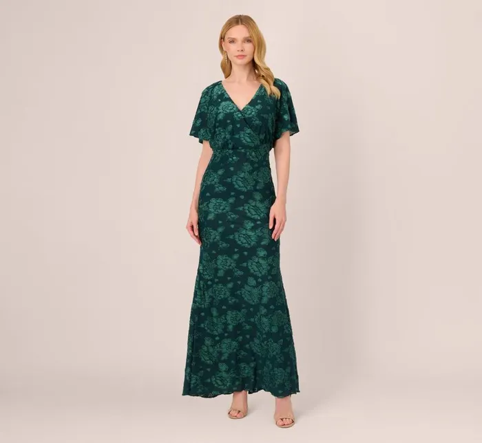 Long Dresses Womens Adrianna Papell Floral Burnout Velvet Long Blouson Gown In Hunter Long Dresses Womens Adrianna Papell Floral Burnout Velvet Long Blouson Gown In Hunter