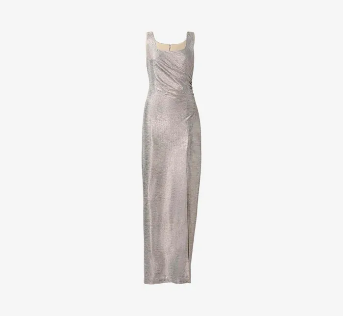 Long Dresses Womens Adrianna Papell Foiled Stretch Jersey Long Column Gown In Light Gold