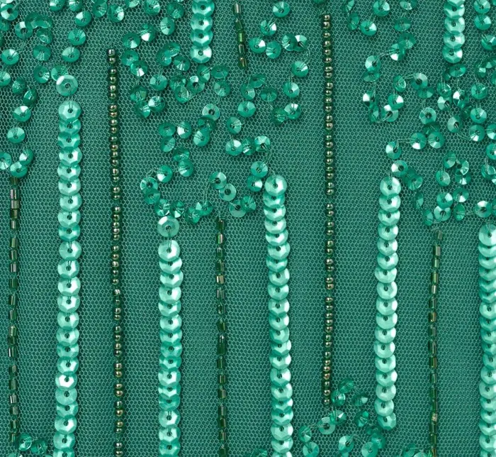 Long Dresses Womens Adrianna Papell HandBeaded Illusion Long Column Blouson Gown In Jungle Green