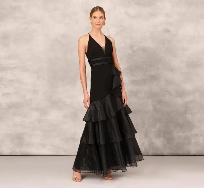 Long Dresses Womens Adrianna Papell Tiered Trumpet Dress With Ruffles In Black Long Dresses Womens Adrianna Papell Tiered Trumpet Dress With Ruffles In Black