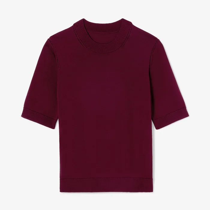 M M LaFleur Sweaters Women The Becca Pointelle Tee 8211 Cotton Silk Knit Syrah
