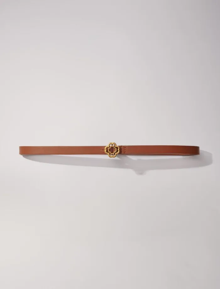 Maje Belts Womens Slim Clover Belt Camel