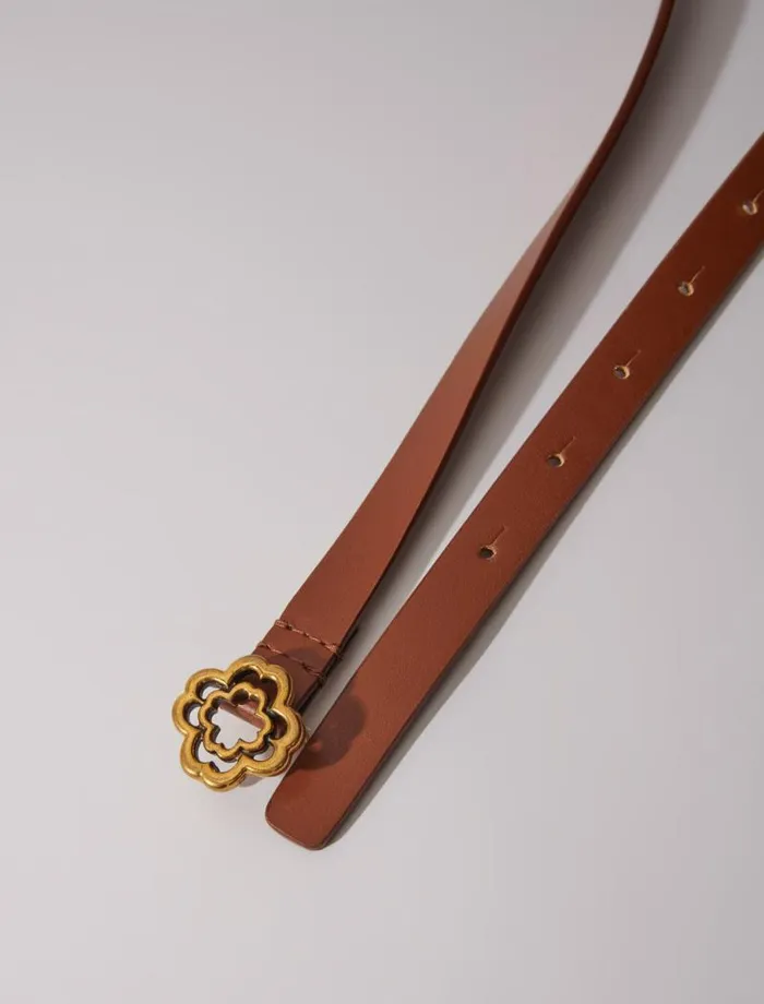 Maje Belts Womens Slim Clover Belt Camel Maje Belts Womens Slim Clover Belt Camel