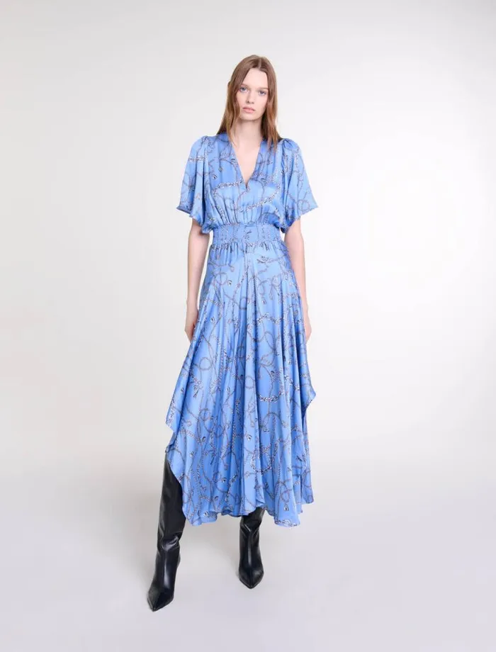 Maje Dresses Womens Patterned Maxi Dress Blue Chains Print