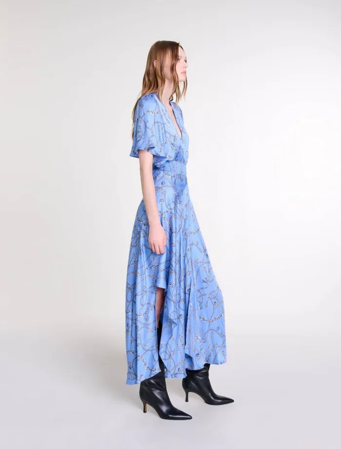 Maje Dresses Womens Patterned Maxi Dress Blue Chains Print