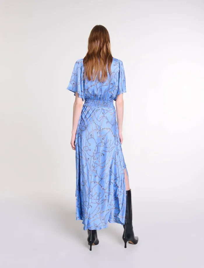 Maje Dresses Womens Patterned Maxi Dress Blue Chains Print