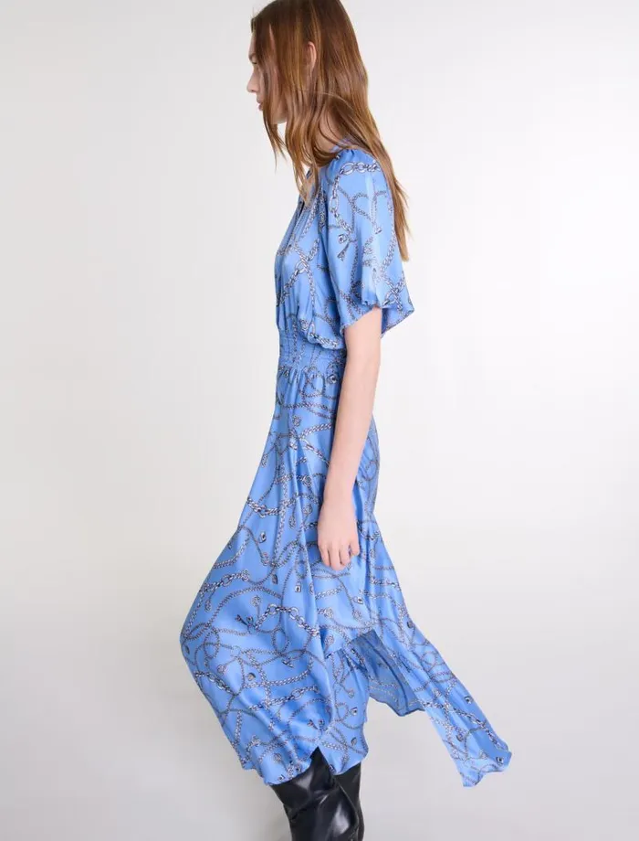 Maje Dresses Womens Patterned Maxi Dress Blue Chains Print