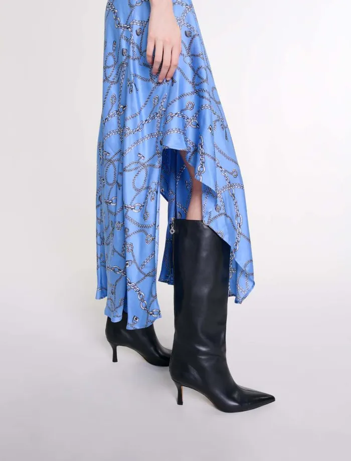 Maje Dresses Womens Patterned Maxi Dress Blue Chains Print