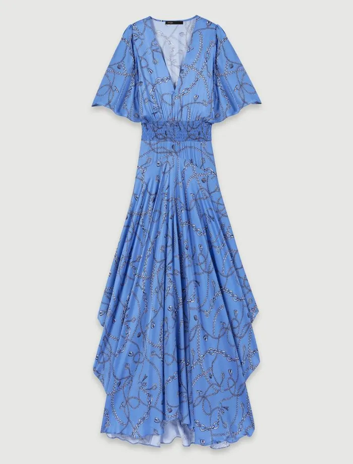 Maje Dresses Womens Patterned Maxi Dress Blue Chains Print