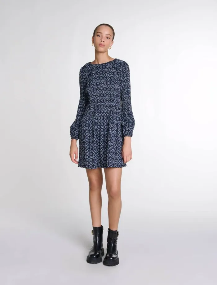 Maje Dresses Womens Short Clover Motif Dress Black Clover Print