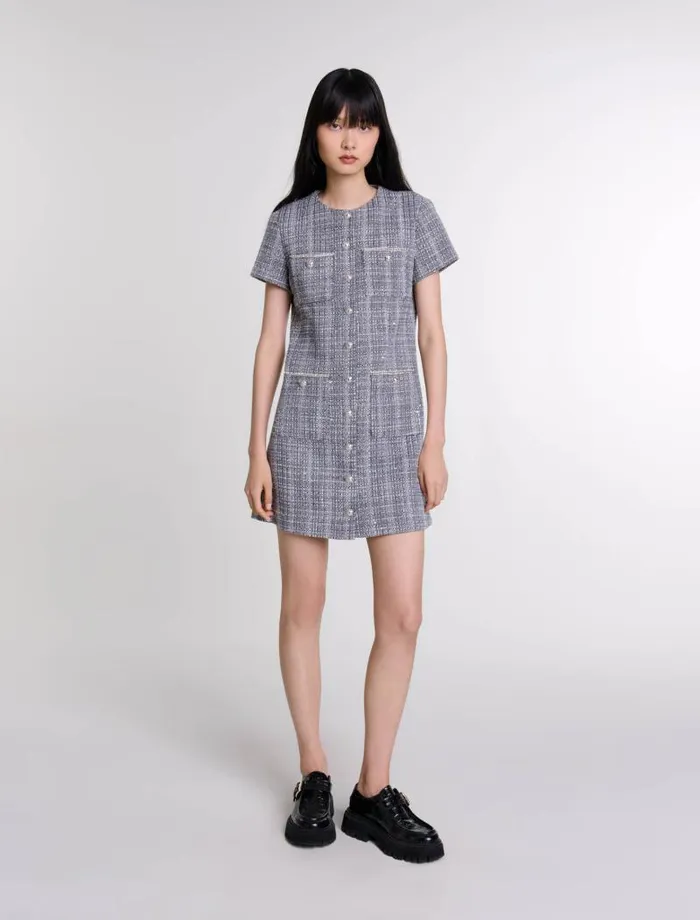 Maje Dresses Womens Tweed Dress Grey