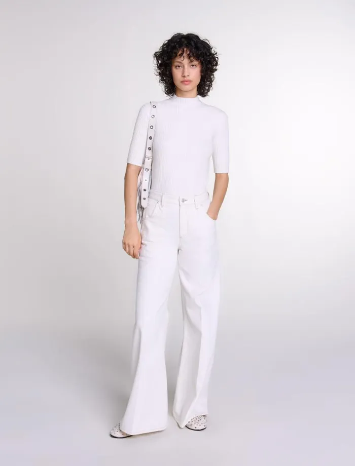 Maje Pants and Jeans Womens Embroidered Highwaisted Jeans White