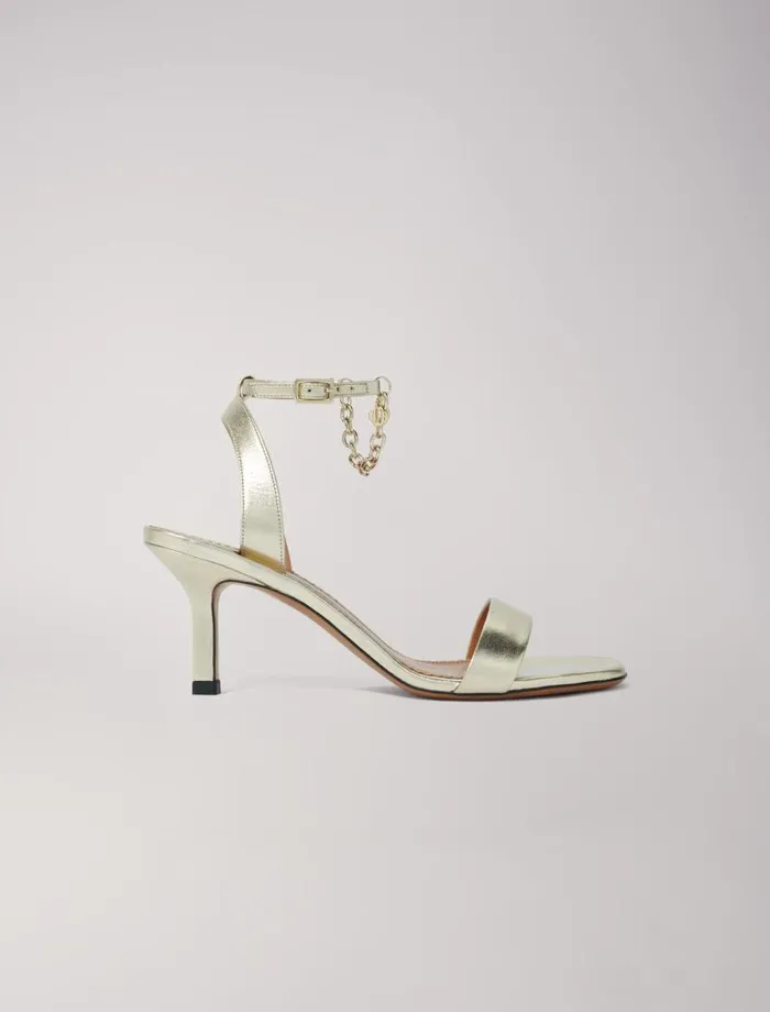 Maje Pumps and Sandals Womens Gold Metallic Leather Sandals Light Gold