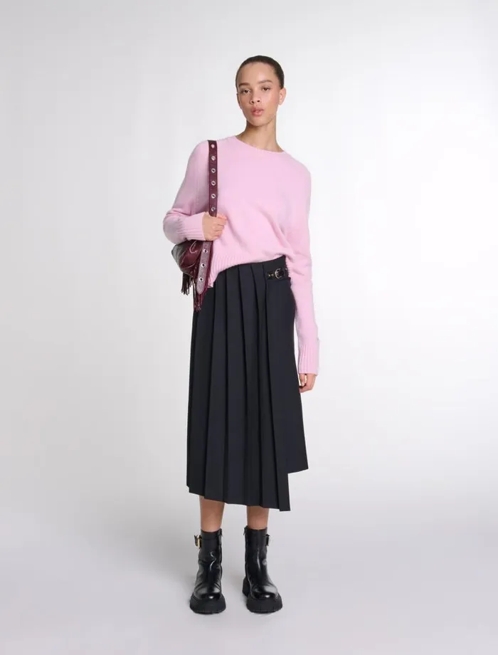 Maje Skirts and Shorts Womens Asymmetrical Long Pleated Skirt Black