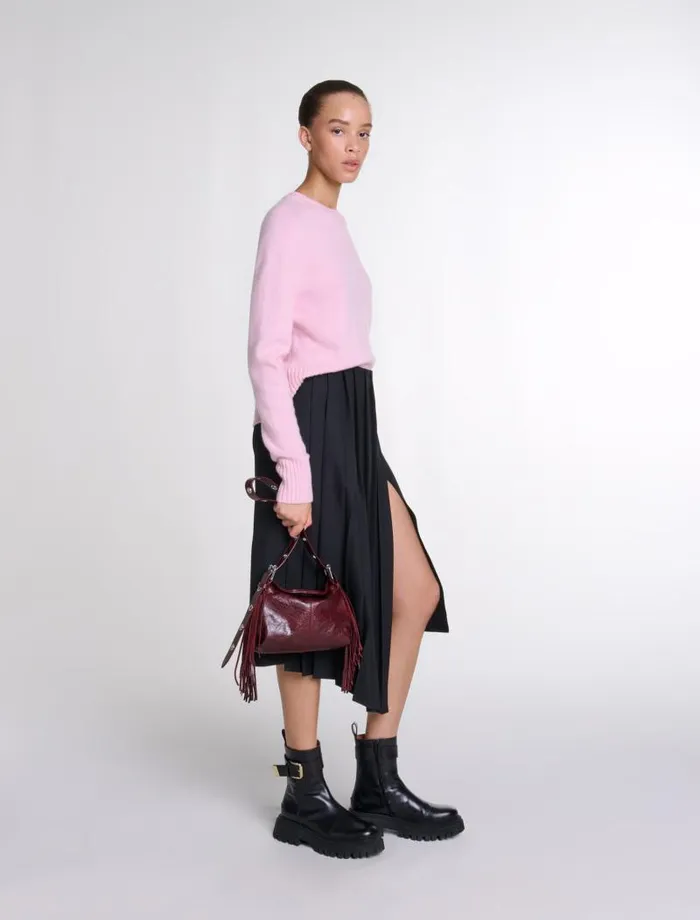 Maje Skirts and Shorts Womens Asymmetrical Long Pleated Skirt Black