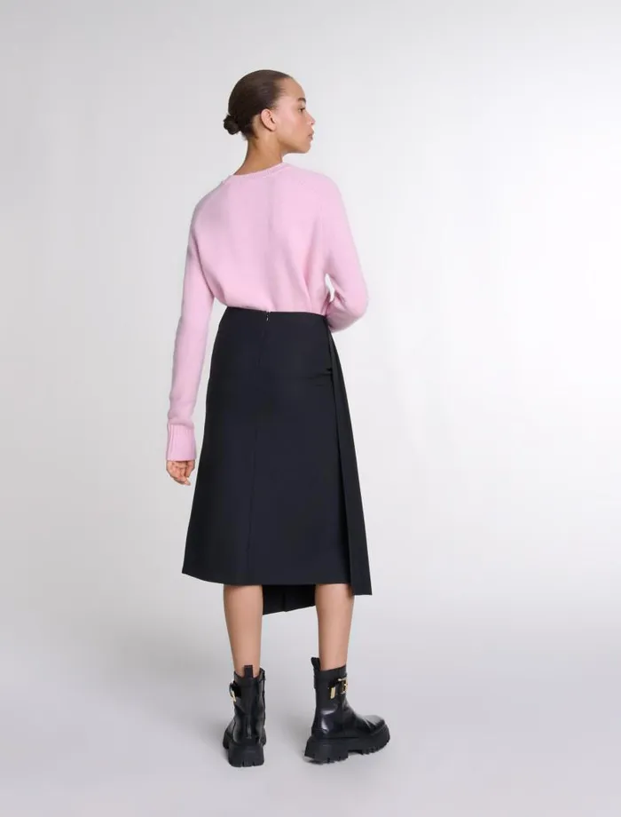 Maje Skirts and Shorts Womens Asymmetrical Long Pleated Skirt Black