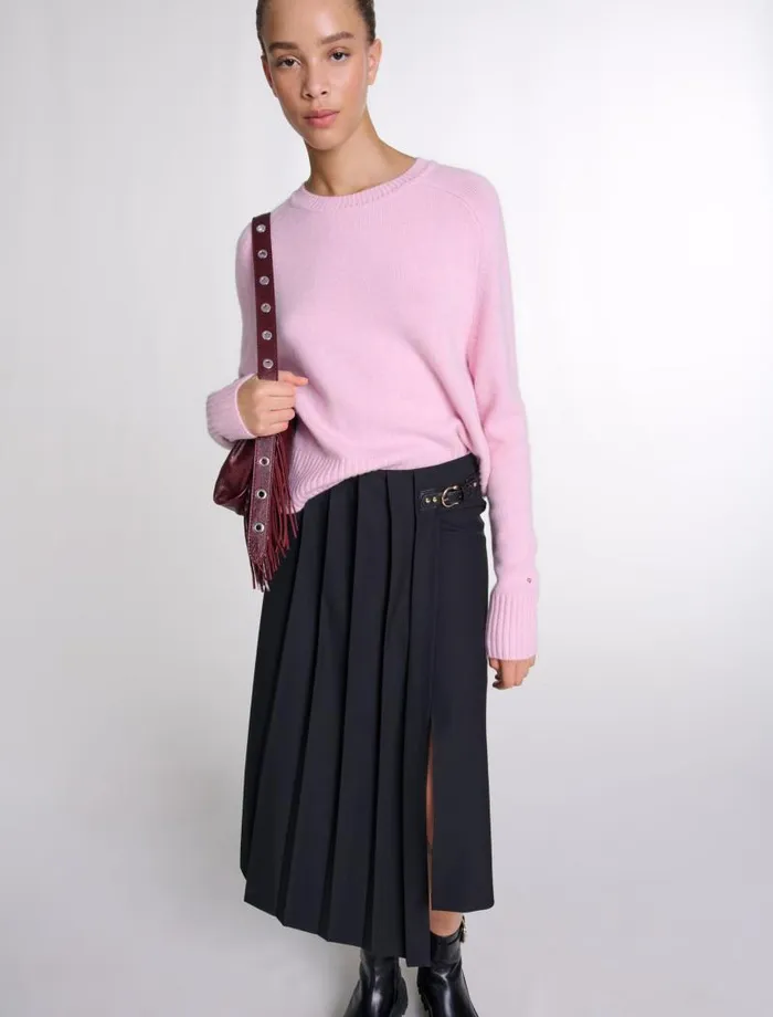 Maje Skirts and Shorts Womens Asymmetrical Long Pleated Skirt Black