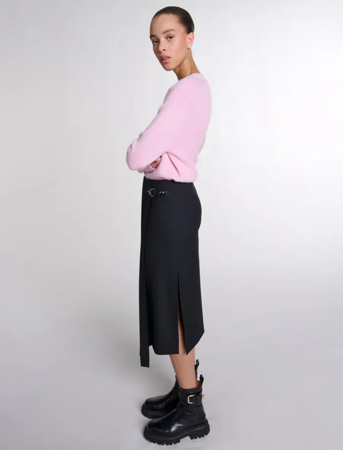 Maje Skirts and Shorts Womens Asymmetrical Long Pleated Skirt Black
