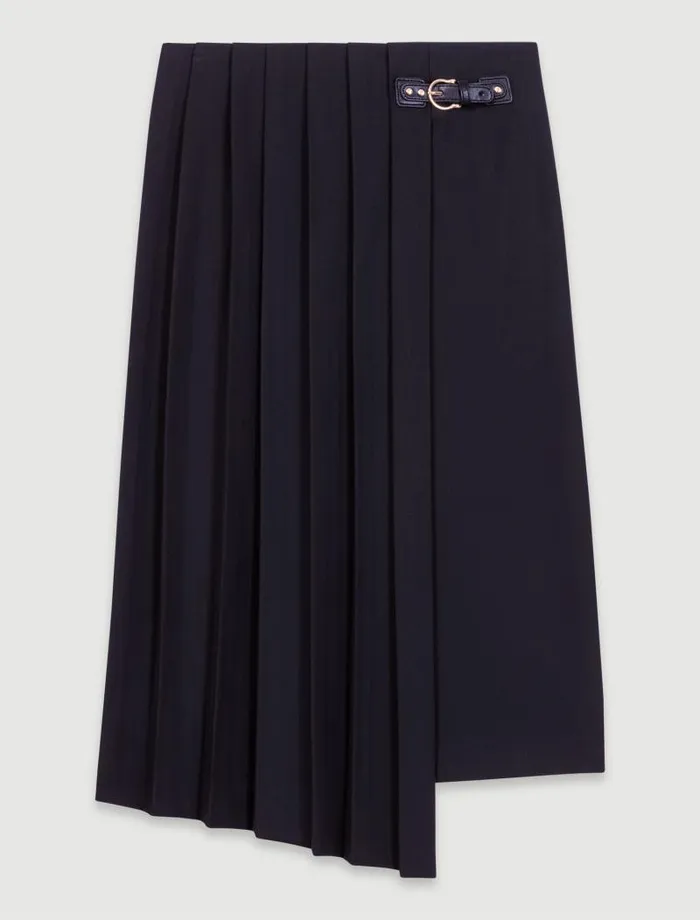 Maje Skirts and Shorts Womens Asymmetrical Long Pleated Skirt Black
