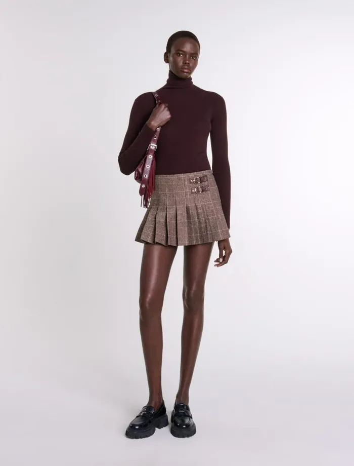 Maje Skirts and Shorts Womens Short Pleated Skirt Brown Checks