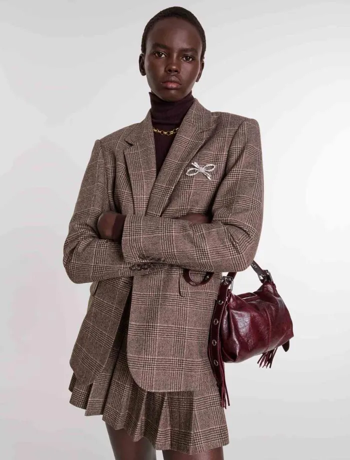 Maje Skirts and Shorts Womens Short Pleated Skirt Brown Checks