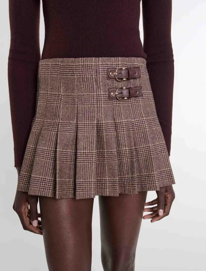 Maje Skirts and Shorts Womens Short Pleated Skirt Brown Checks
