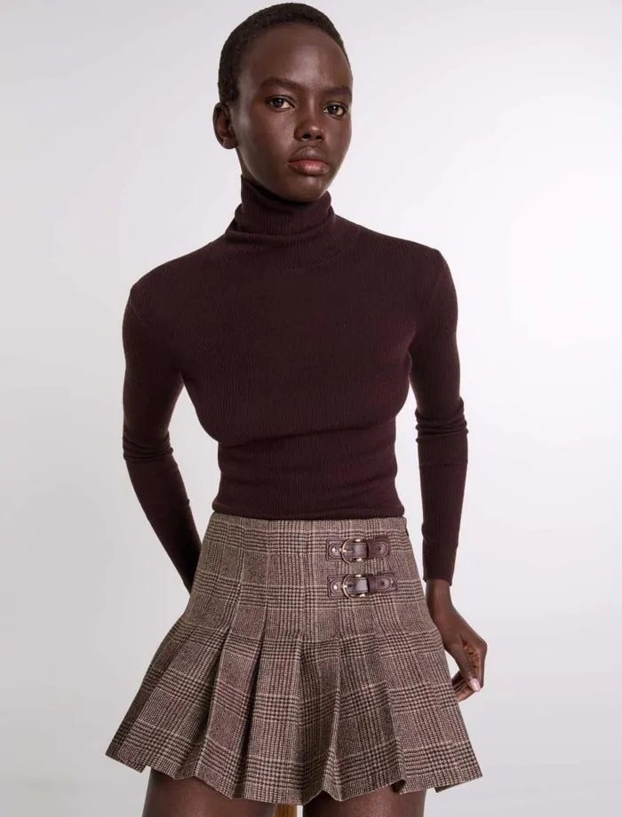 Maje Skirts and Shorts Womens Short Pleated Skirt Brown Checks