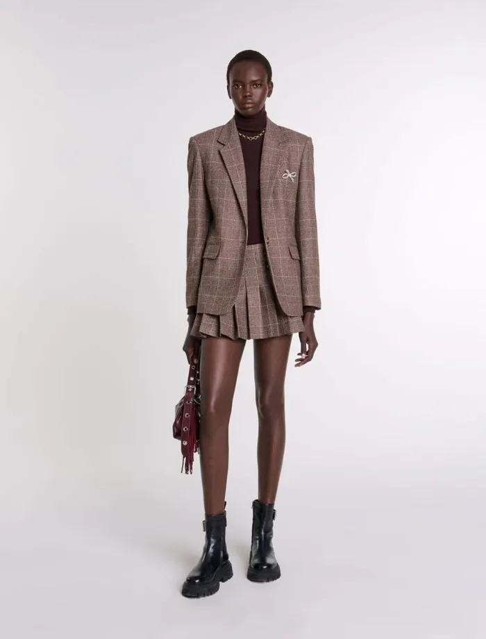 Maje Skirts and Shorts Womens Short Pleated Skirt Brown Checks
