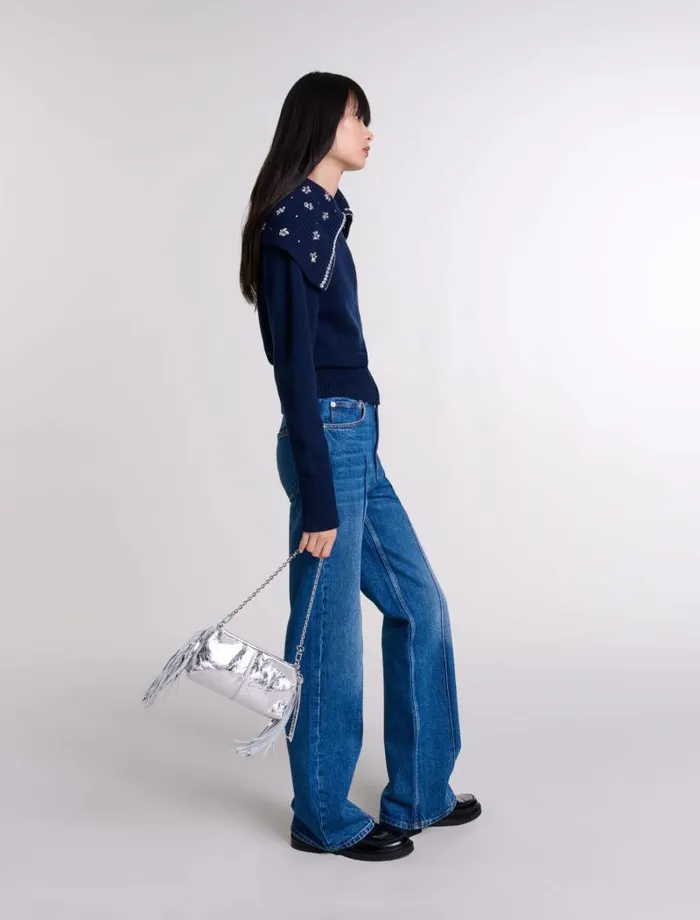 Maje Sweaters and Cardigans Womens Cardigan With Jewellery Neck Navy