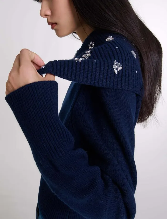 Maje Sweaters and Cardigans Womens Cardigan With Jewellery Neck Navy