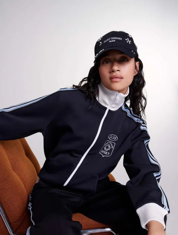 Maje Sweaters and Cardigans Womens Embroidered Tracksuit Jacket Black