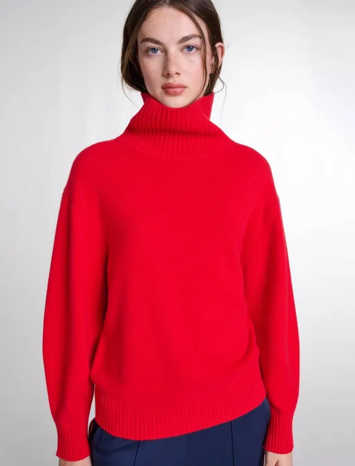 Maje Sweaters and Cardigans Womens Highneck Cashmere Jumper Red