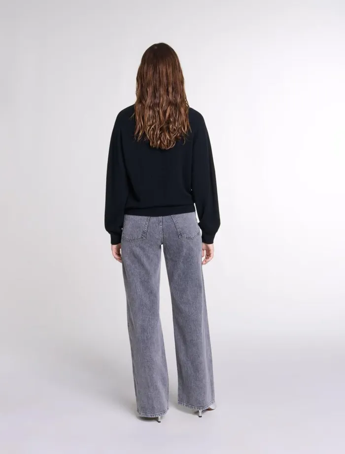 Maje Sweaters and Cardigans Womens Knit Jumper With Rhinestone Neck Black
