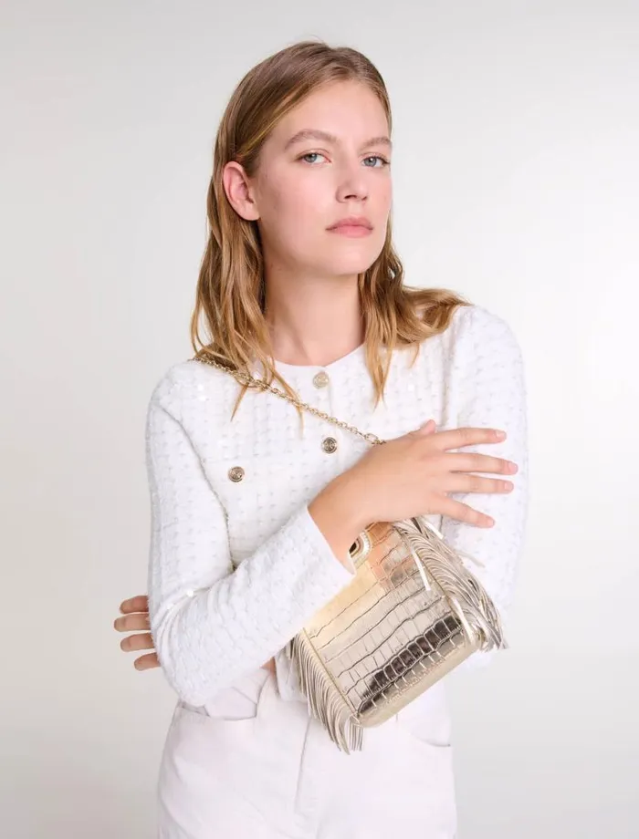 Maje Sweaters and Cardigans Womens Sequin Knit Cardigan Off White