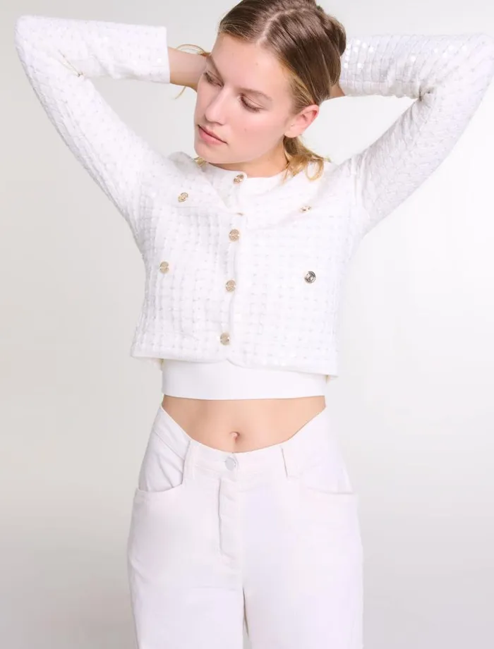 Maje Sweaters and Cardigans Womens Sequin Knit Cardigan Off White