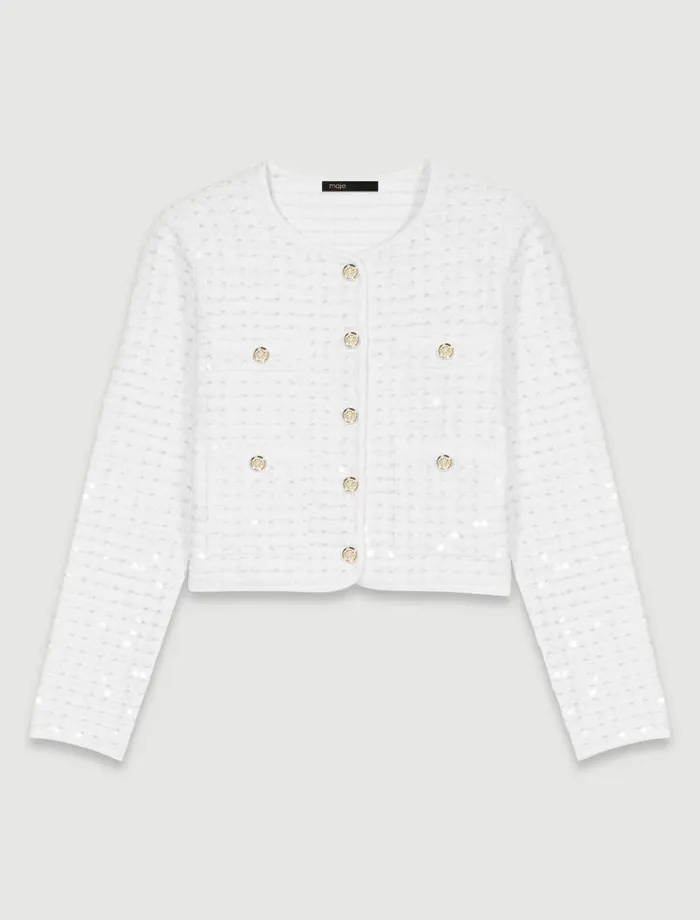 Maje Sweaters and Cardigans Womens Sequin Knit Cardigan Off White
