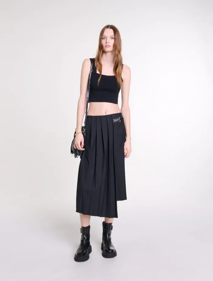 Maje Tops and Shirts Womens Knitted Crop Top With Straps Black