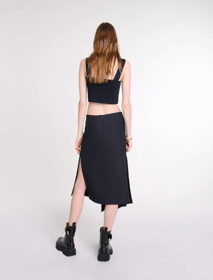 Maje Tops and Shirts Womens Knitted Crop Top With Straps Black Maje Tops and Shirts Womens Knitted Crop Top With Straps Black