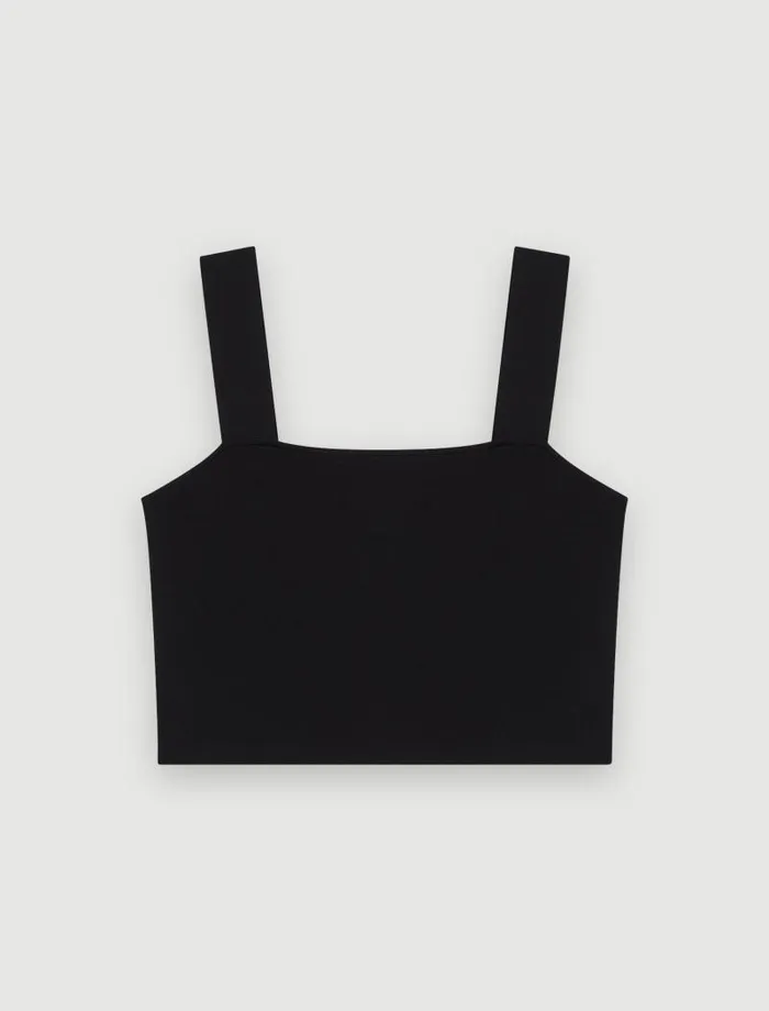 Maje Tops and Shirts Womens Knitted Crop Top With Straps Black Maje Tops and Shirts Womens Knitted Crop Top With Straps Black